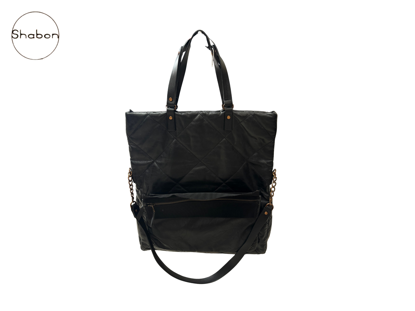 Lanvin Black Quilted Leather Foldover Tote Bag