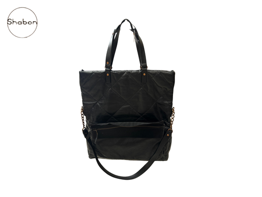Lanvin Black Quilted Leather Foldover Tote Bag
