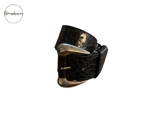 Black Versace Croc-Embossed Leather Belt