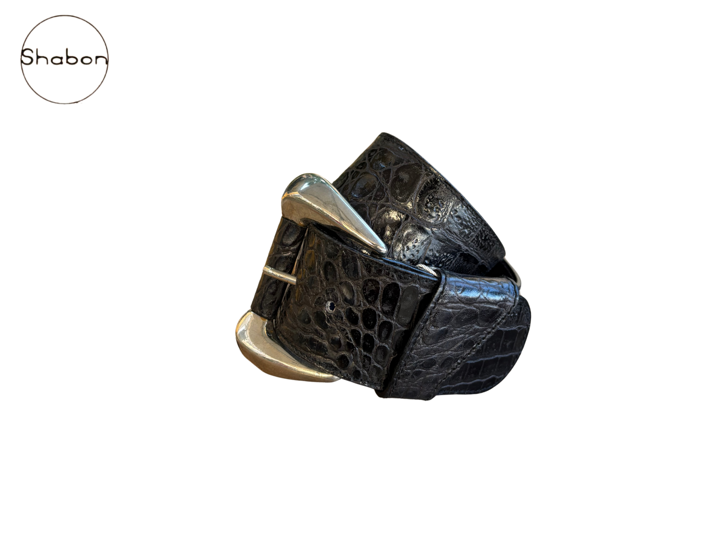 Black Versace Croc-Embossed Leather Belt