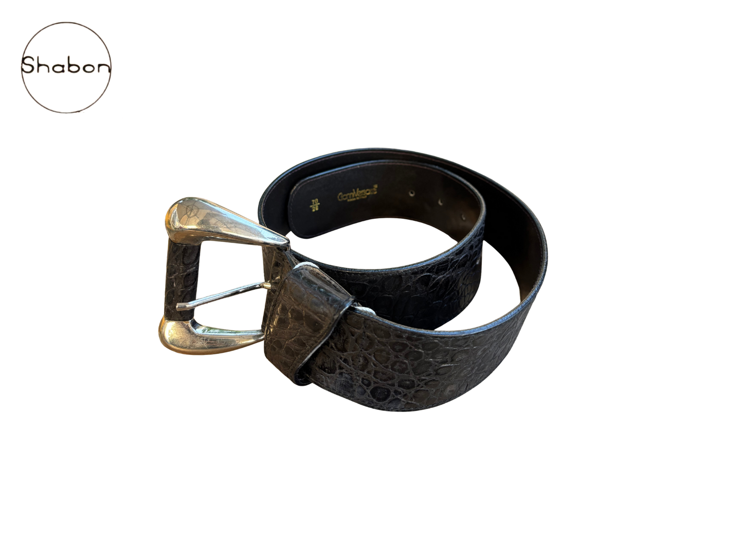 Black Versace Croc-Embossed Leather Belt