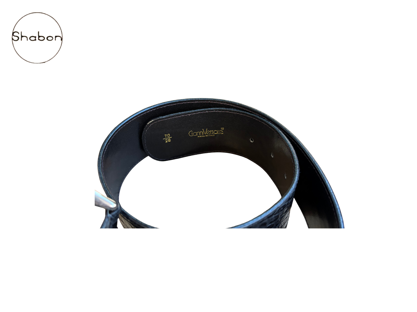 Black Versace Croc-Embossed Leather Belt