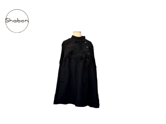 Vintage Black Wool &amp; Velvet Cape Coat