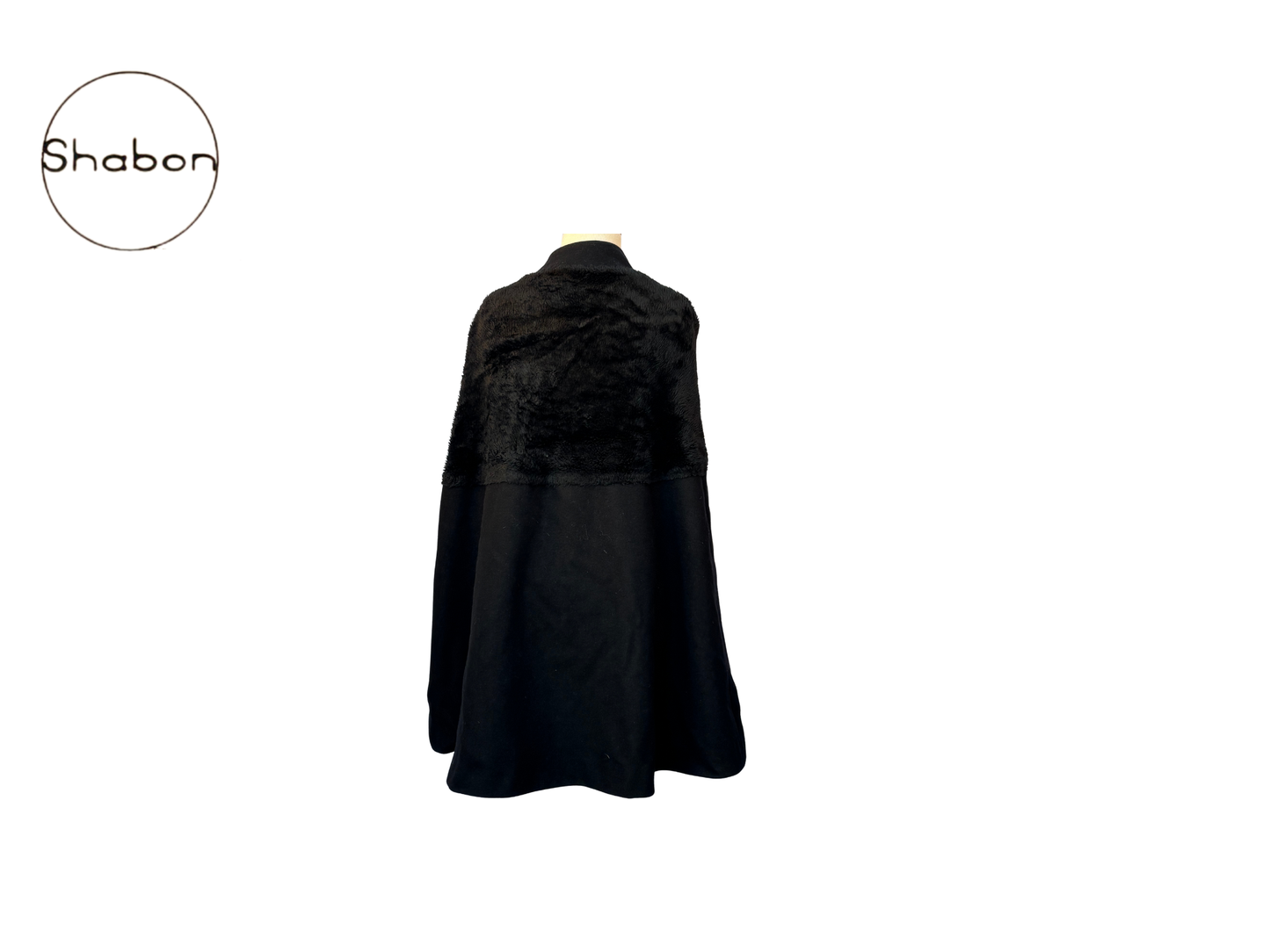Vintage Black Wool &amp; Velvet Cape Coat