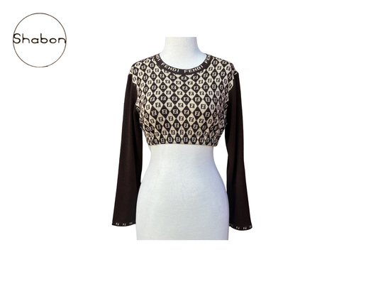 Fendi Brown Monogram Cropped Long Sleeve Top