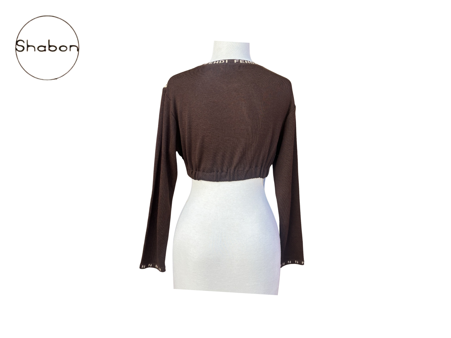 Fendi Brown Monogram Cropped Long Sleeve Top