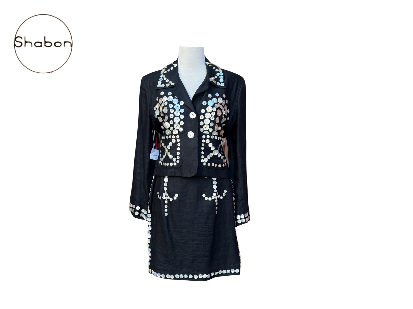 Todd Oldham Black Embellished Jacket and Skirt Set
