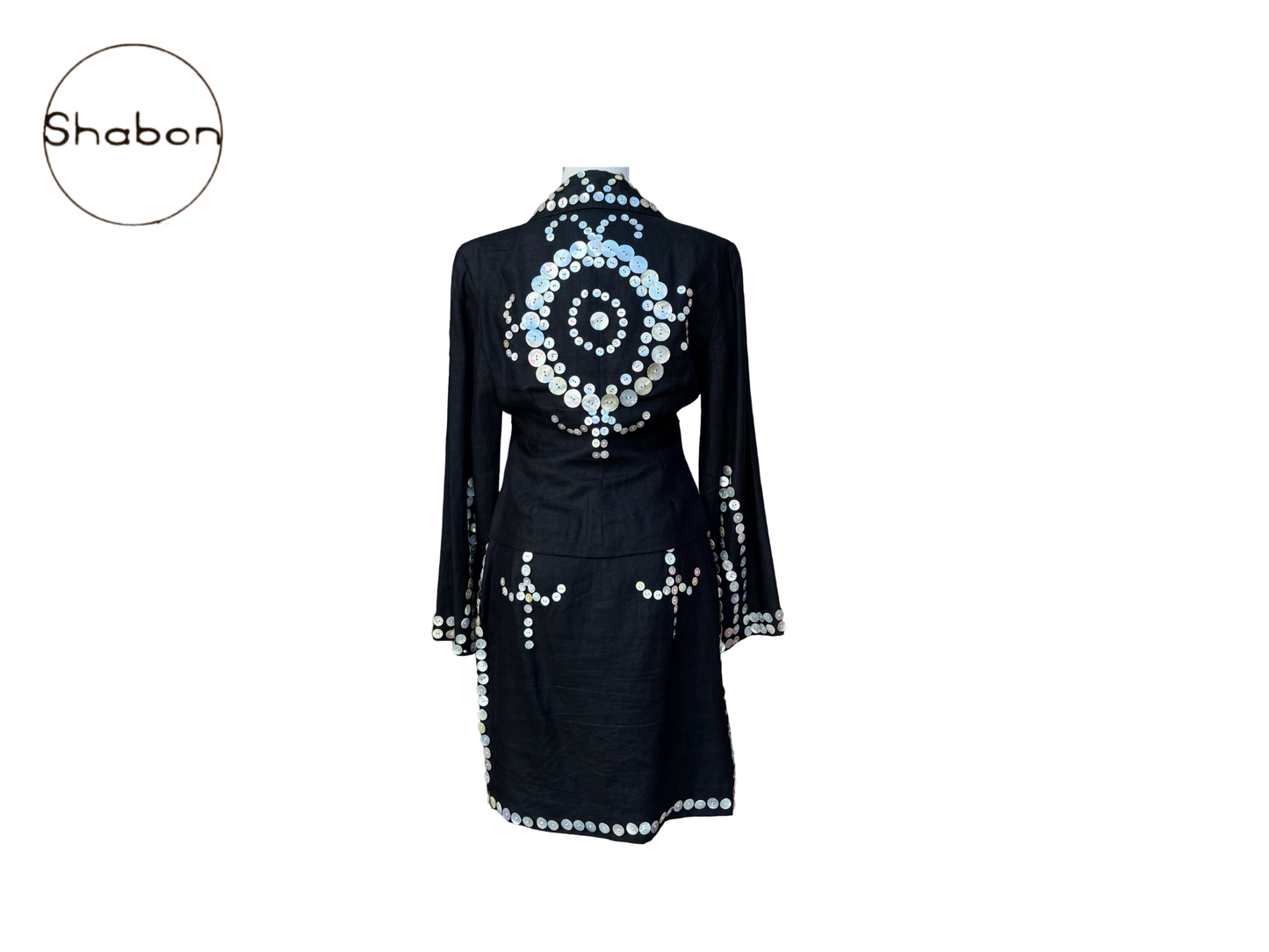 Todd Oldham Black Embellished Jacket and Skirt Set
