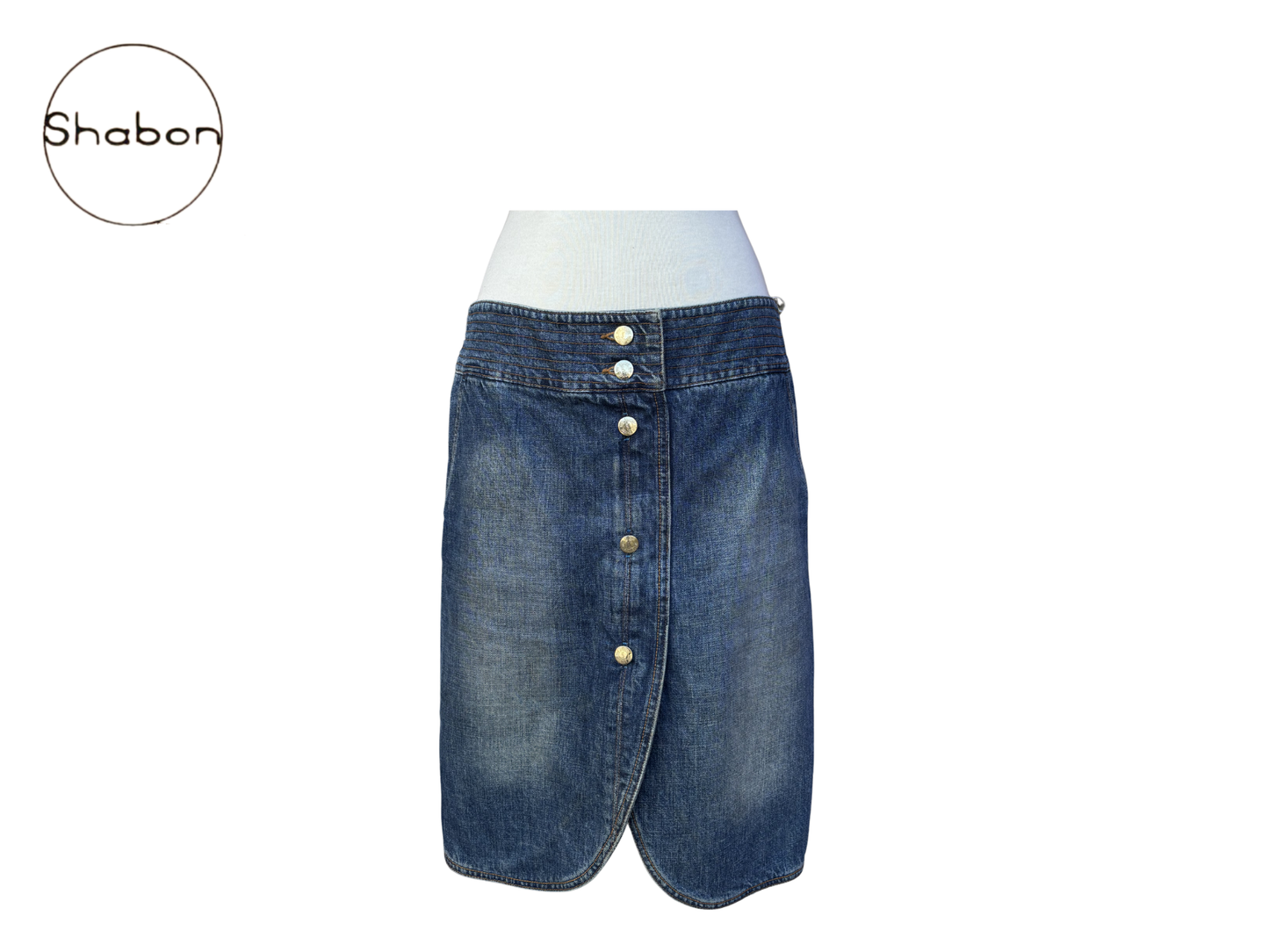 Yves Saint Laurent Rive Gauche Denim Button Skirt