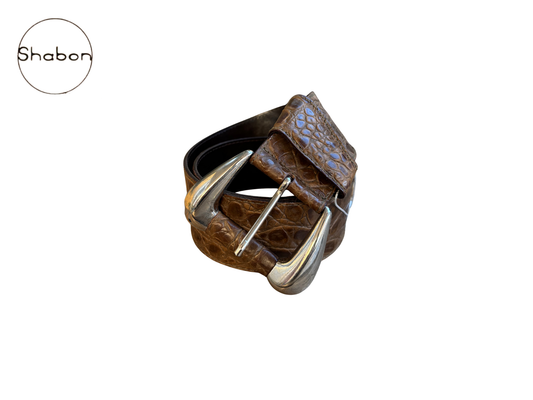 Brown Versace Croc-Embossed Leather Belt