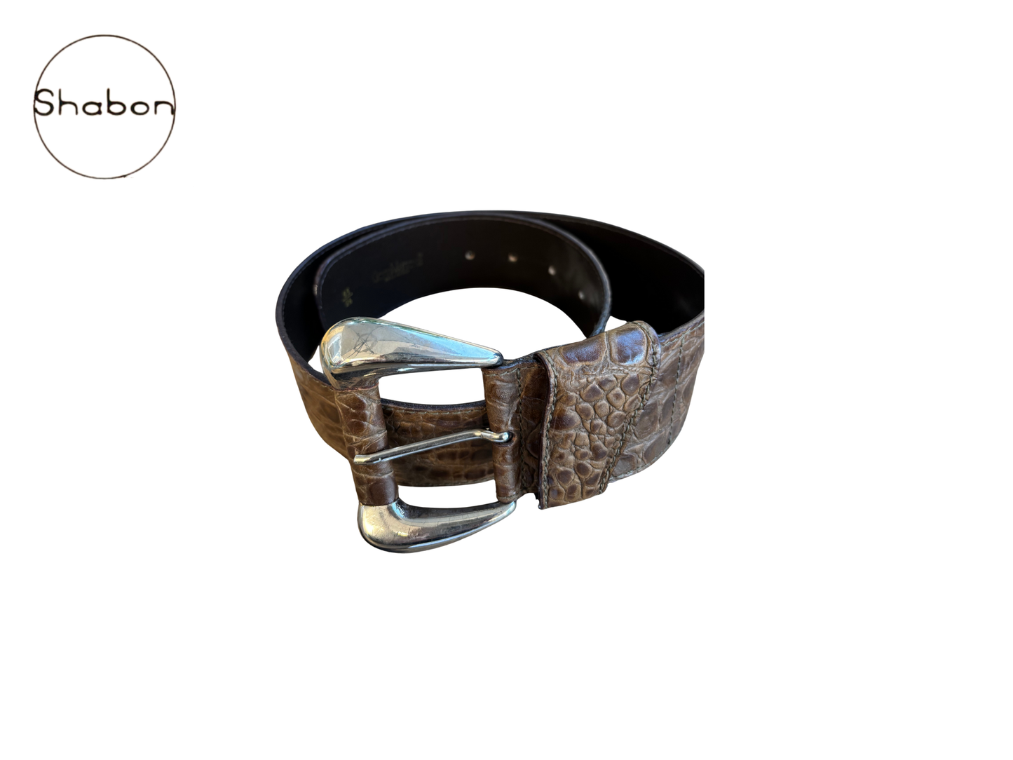 Brown Versace Croc-Embossed Leather Belt