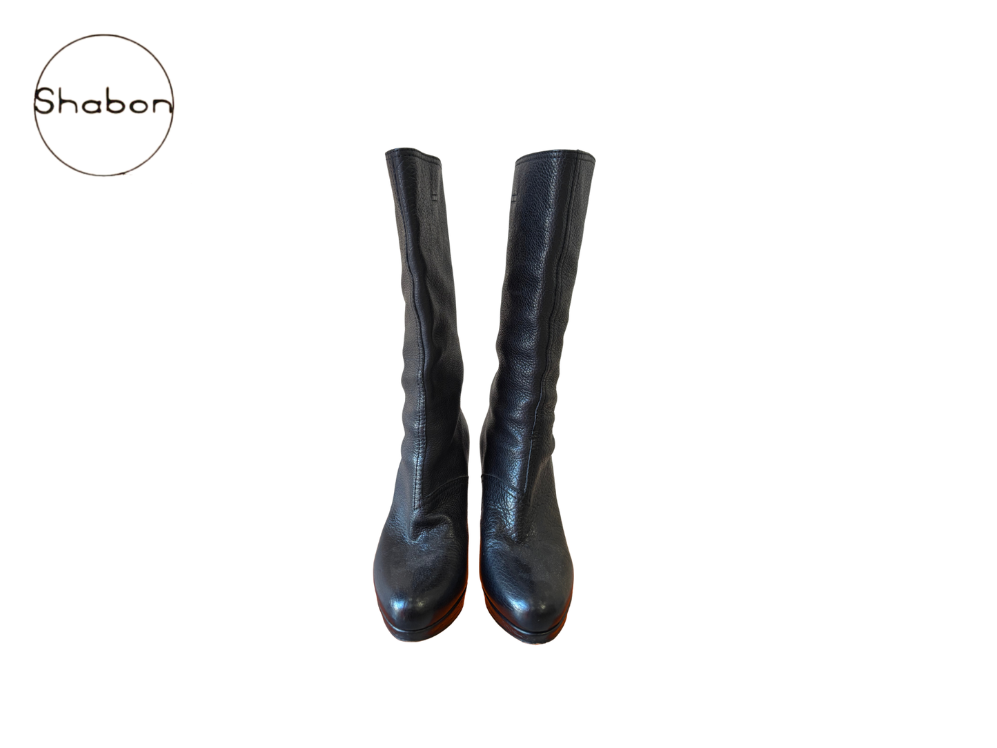 Miu Miu Black Leather High-Heel Platform Boots