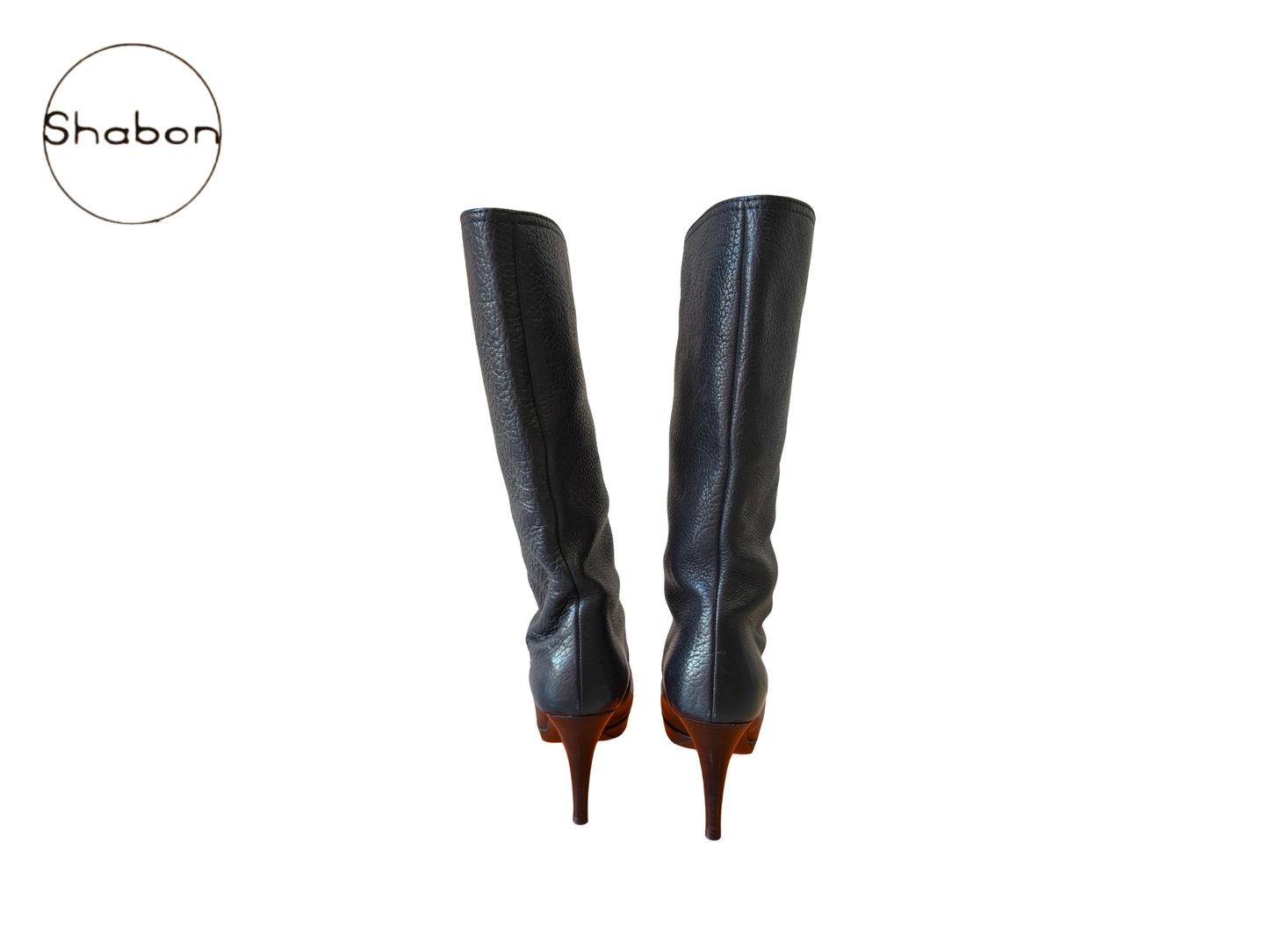 Miu Miu Black Leather High-Heel Platform Boots