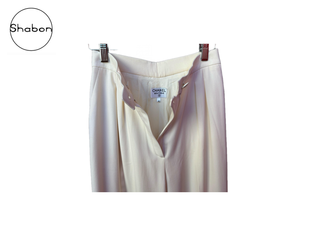 Chanel Boutique Ivory Wide Leg Trousers