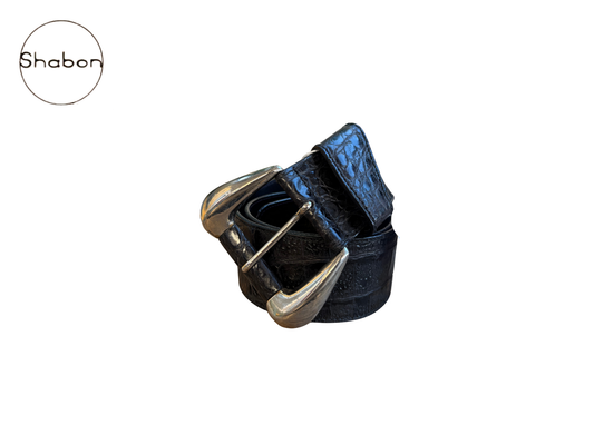 Dark Navy Versace Croc-Embossed Belt